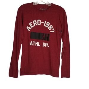 Aeropostale Shirt Aero 87 Long Sleeve Pullover Cotton T-shirt Maroon Mens S
